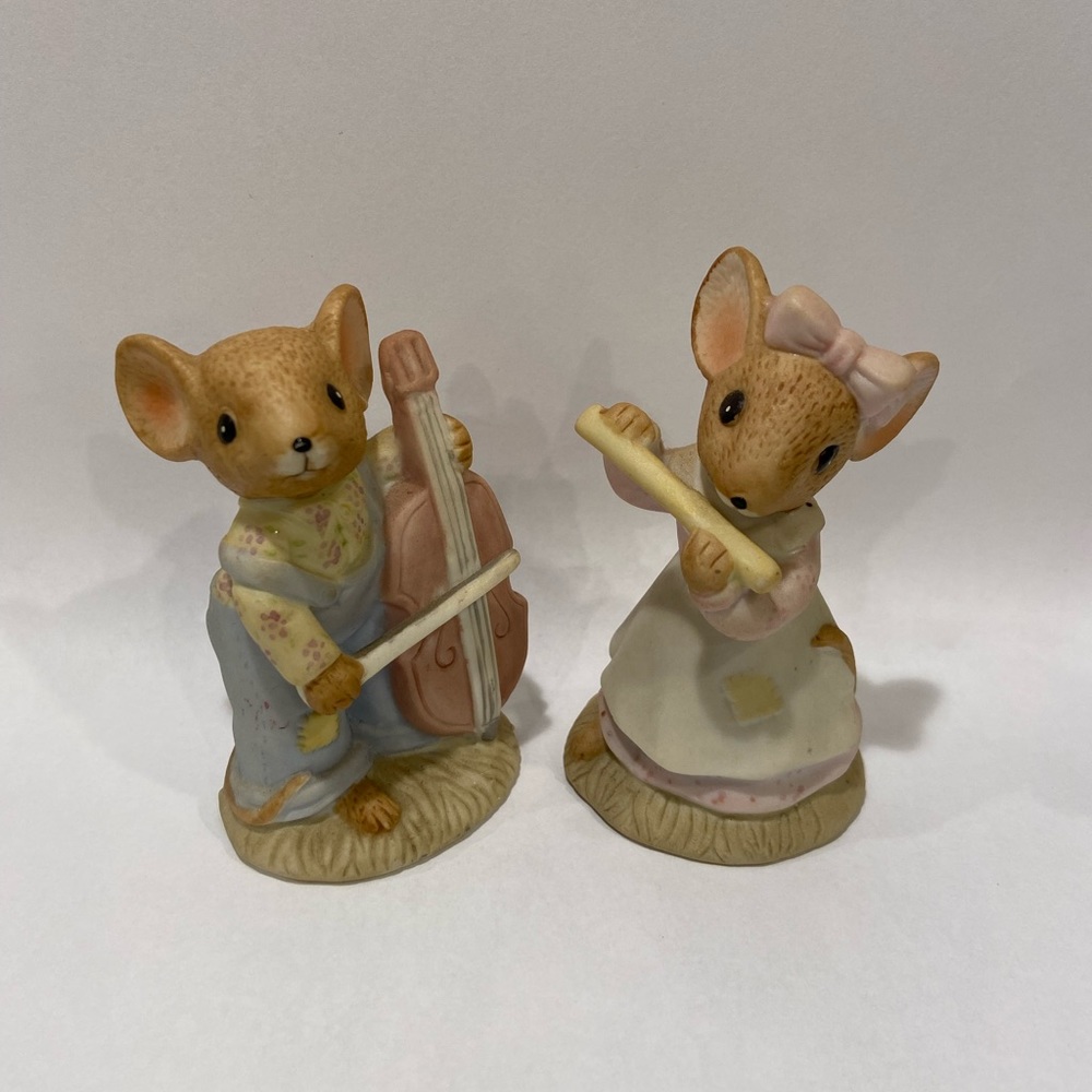 Musical mice figurines Enesco 1983 base & flute denim Taiwan